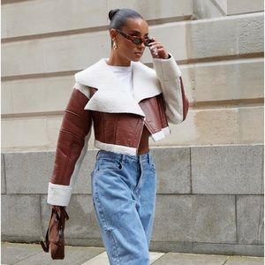 PrettyLittleThing cropped aviator jacket. Size small. NWT